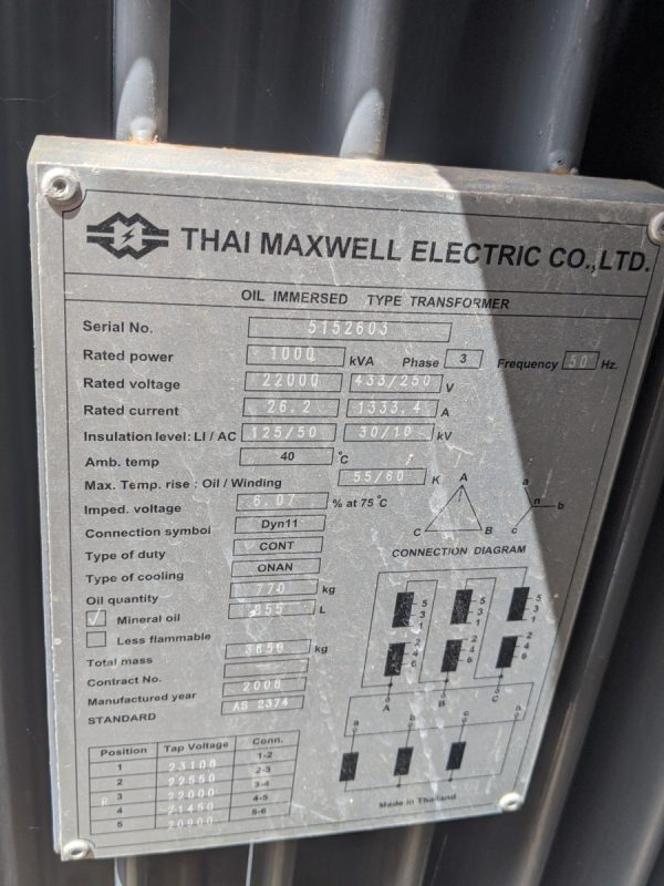 Thai Maxwell 1000 KVA Transformer - Image 2